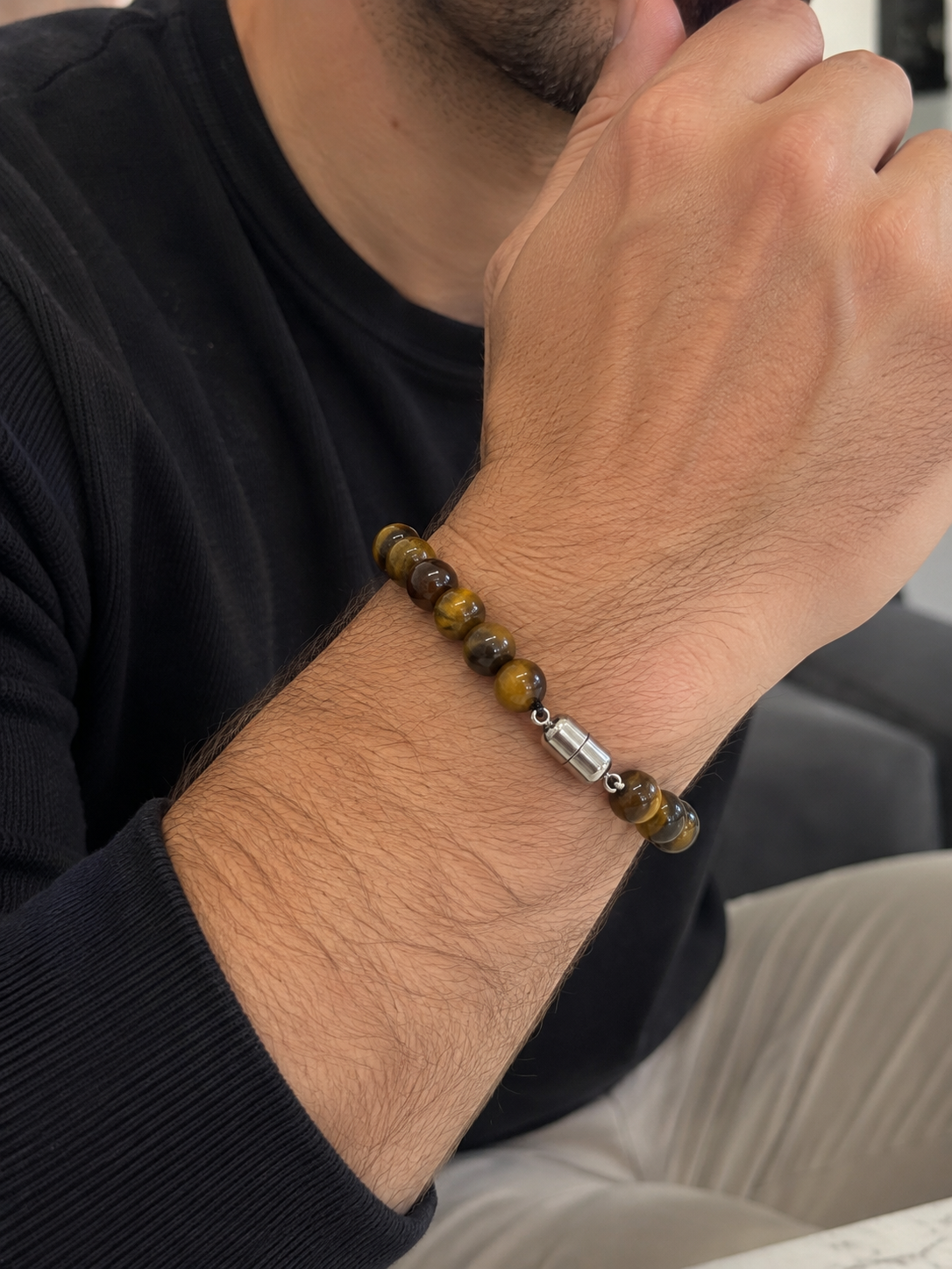Bracelet pour lui pour Oeil de tigre brut